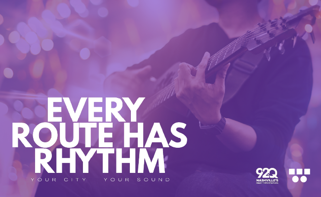 A person strums a guitar with blurred lights in the background and bold text reads 'Every Route Has Rhythm'