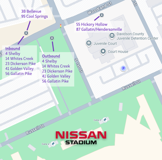 Map of Nissan Stadium pickup locations